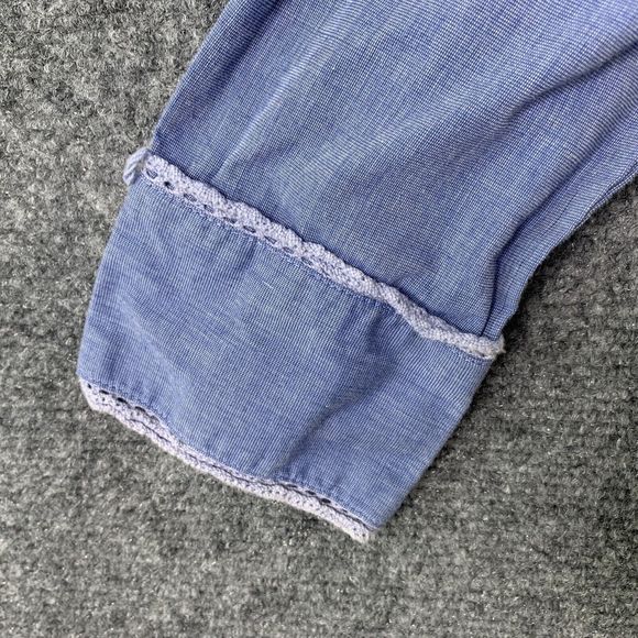 Adolfo Chambray Blue Button-up Shirt Women Size M Ruffles Crystal Buttons - Picture 6 of 14